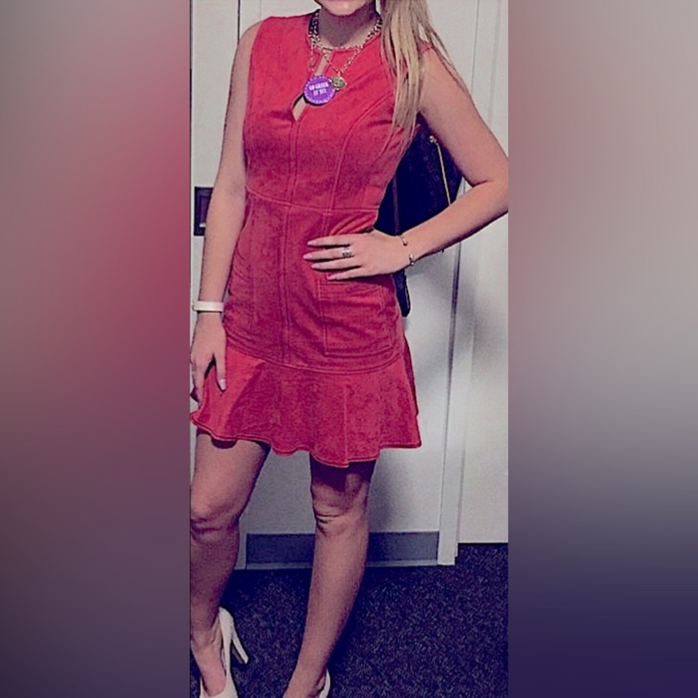 BCBG Max Azria Orange/Rust/Coral Suede Dress